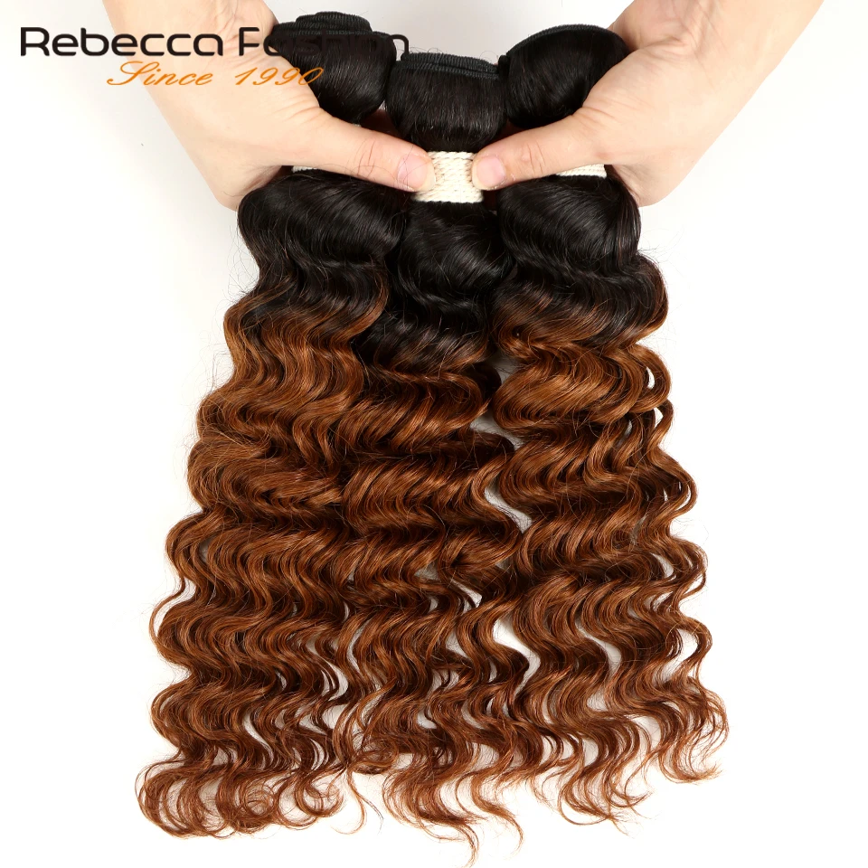  Rebecca Ombre Brazilian Deep Wave Bundles 1/3/4 Pcs Remy 2 Tone Color T1B/27# T1B/30# T1B/99J# 100%