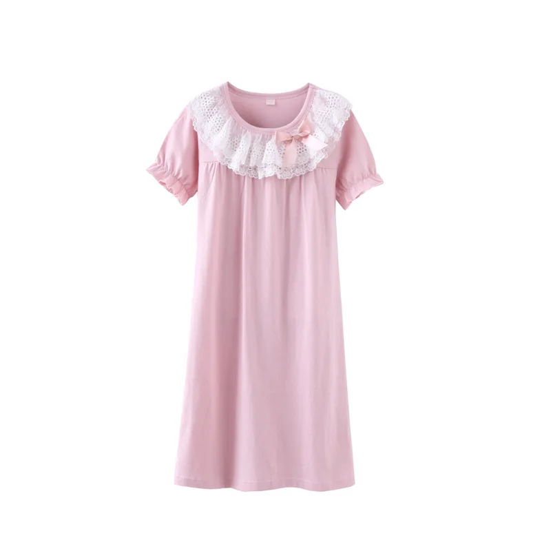 Новые кружевные ночные рубашки для девочек хлопковые платья с короткими рукавами для сна платье для сна для девочек детские пижамы платье для девочек - Цвет: B
