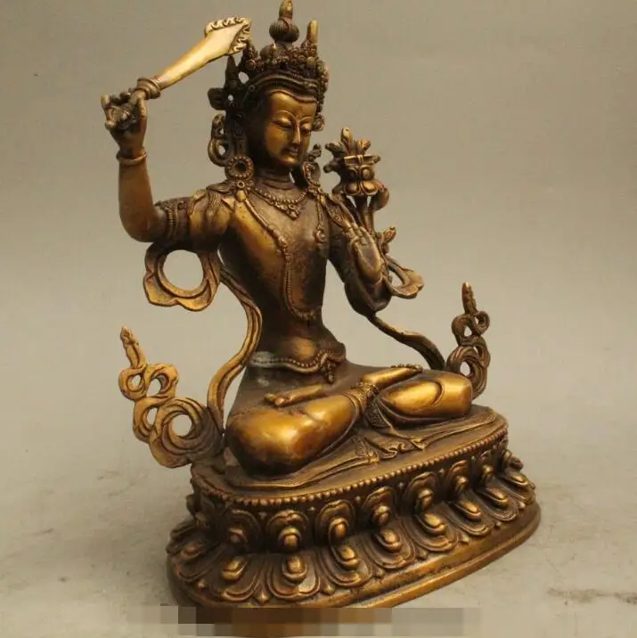 

S02963 8" Tibet Tibetan Buddhism Bronze Wenshu Manjushri Boddhisattva Goddess Statue B0403