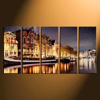 

5 Piece Artwork, Yellow Canvas Wall Art, Beautiful City Canvas Art Prints, Beautiful Wall Decor, Star Large Pictures