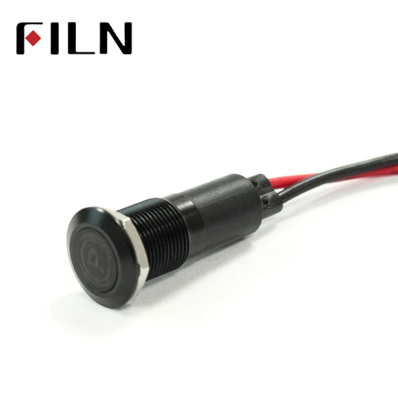 FILN 14 millimetri guscio nero led rosso giallo blu verde auto applicance simbolo 12v led indicatore di luce con 20 centimetri cavo