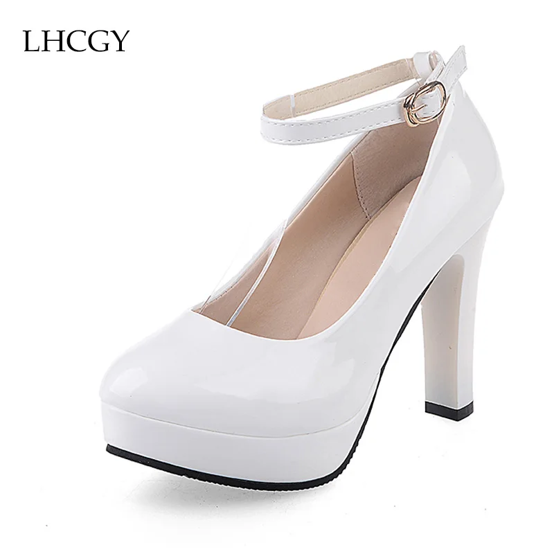 Spring Autumn Ankle Strap Pumps  White Wedding Shoes  Women 