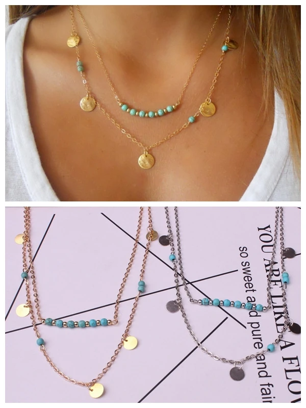 

European and American Fashion Multi-layer Round Pendant Necklace New Ladies Necklace Wholesale Name Necklace