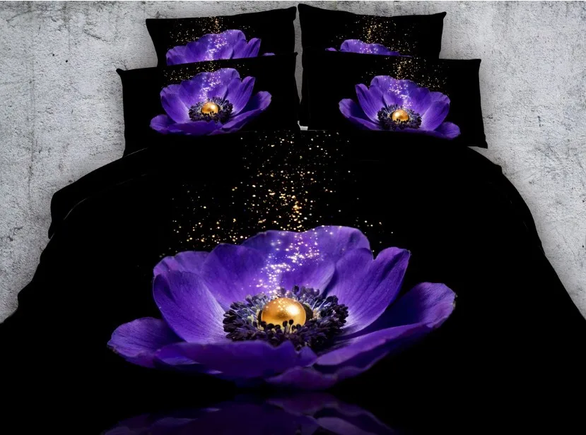 

Purple Comforter set Floral Bedding sets Flower quilt duvet cover bed sheet sheets linen Luxury Super King queen size twin 5PCS