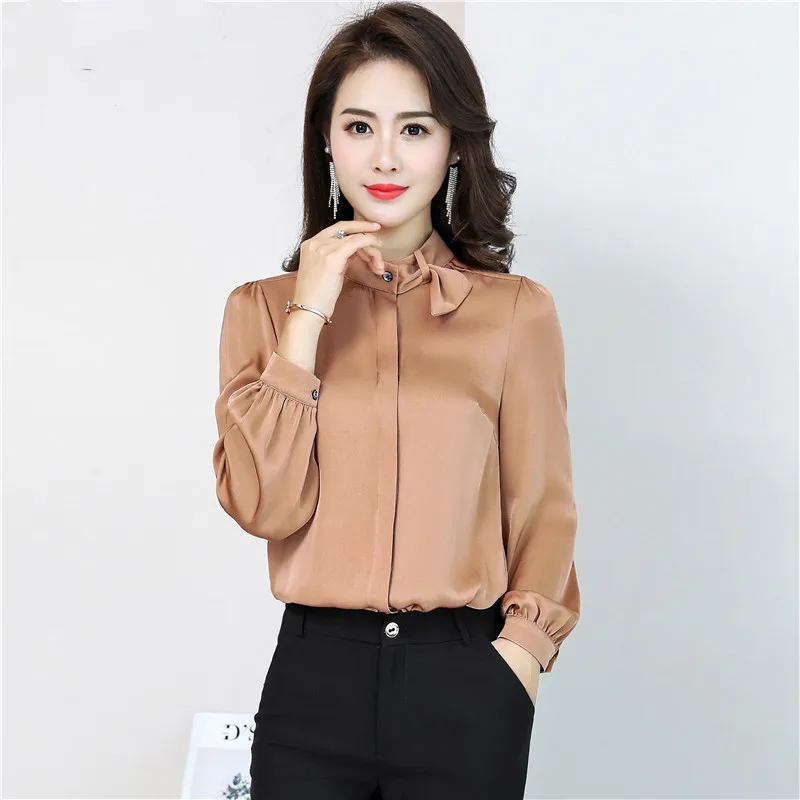 

Real Silk Shirts Womens Tops and Blouses Long Sleeve Blouse Spring Summer Korean Fashion Clothing Blusas 2019 FF016