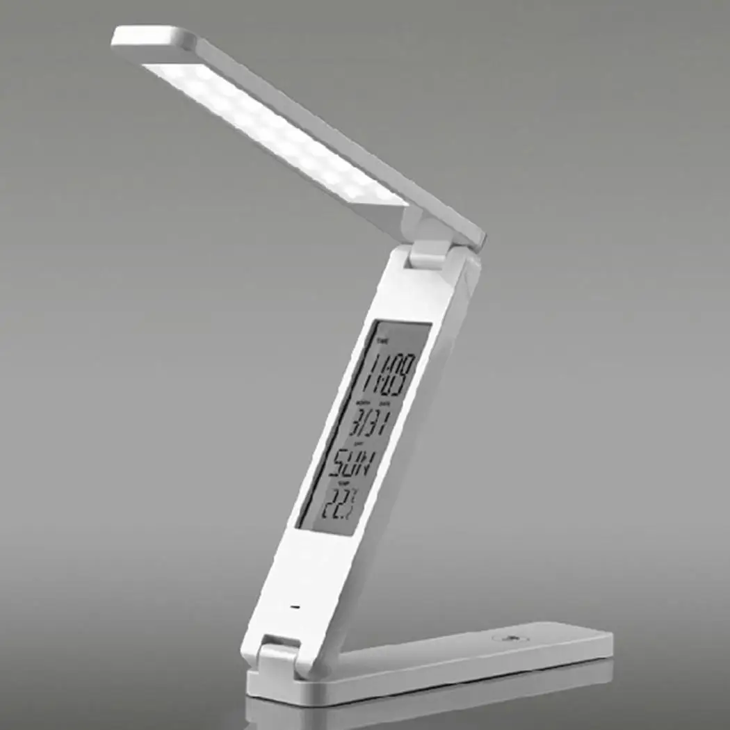 

LED Desk Lamp Eye Protection Dimmable Calendar Alarm 18 5500K >3500H Clock Folding Bulbs Yes Table >80 Light
