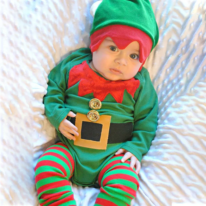 Baby Boy Girl Clothes Cute Christmas Long Sleeve Cotton Romper Hats Leg Warmer Infant Warm Set