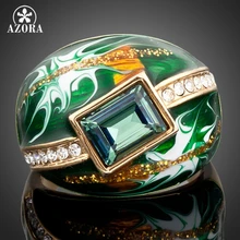 Azora, золотые зеленый прямоугольник Stellux австрийских кристаллов, с рисунком в виде картины маслом кольцо TR0024