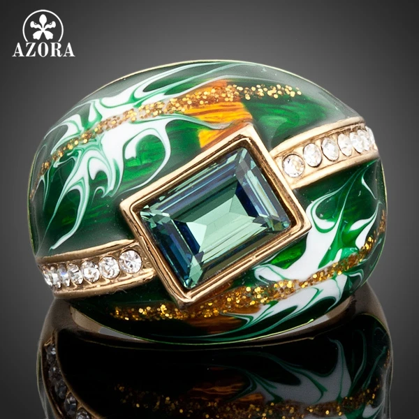 AZORA Gold Color Green Rectangle Stellux Austrian Crystal Oil Painting Pattern R AZORA Gold Color Green Rectangle Stellux Austrian Crystal Oil Painting Pattern R