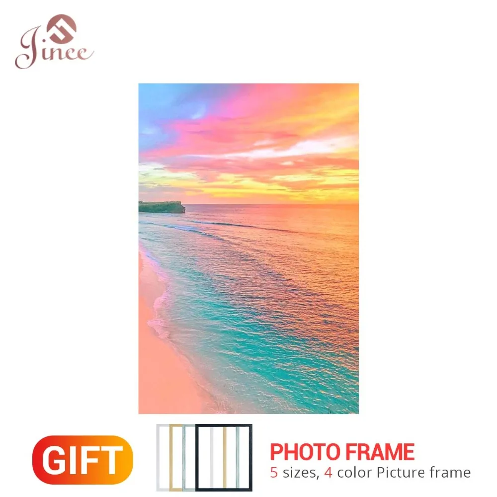 

Framed Diamond Painting Cross stitch Kit Sea Beach Diamond Embroidery Sunset Landscape 3d Round Square Mosaic Crafts Love Gift