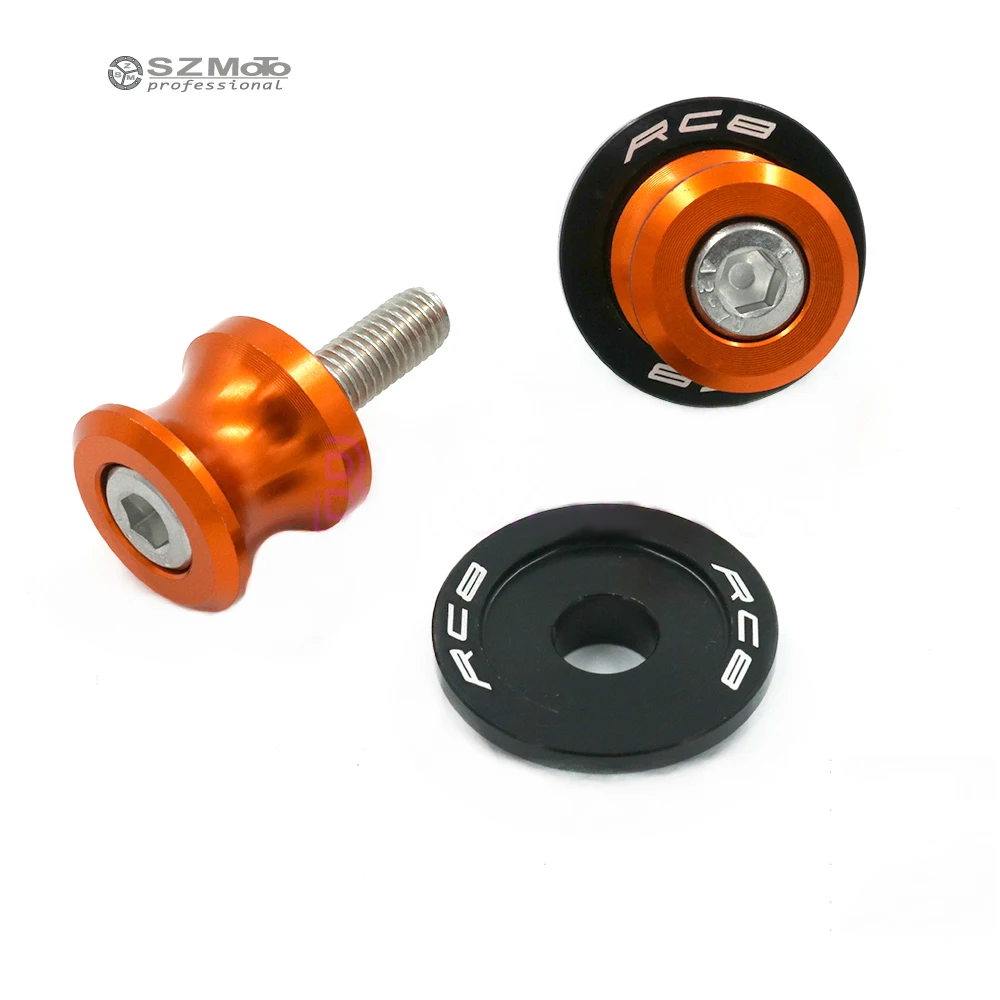 

For KTM RC8 1190 RC8R Motorcycle Accessories Swingarm Spools slider M8 0.315inch stand screws With Logo Orange Aluminum