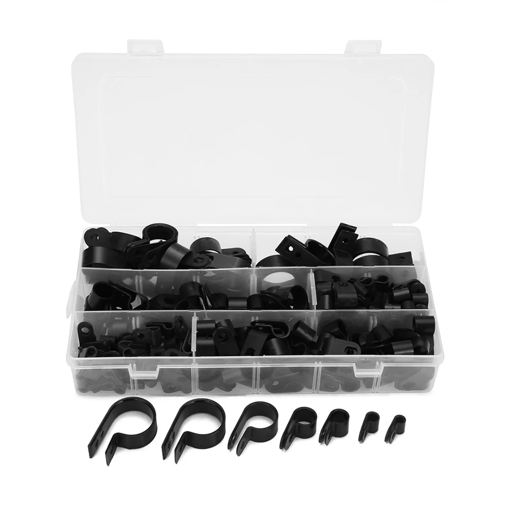 200pcs Nylon Wire Cable Clamp Car Audio Fastener Plastic Clips Hose Mount P Type Clamps Cord Clip Accessories | Обустройство дома