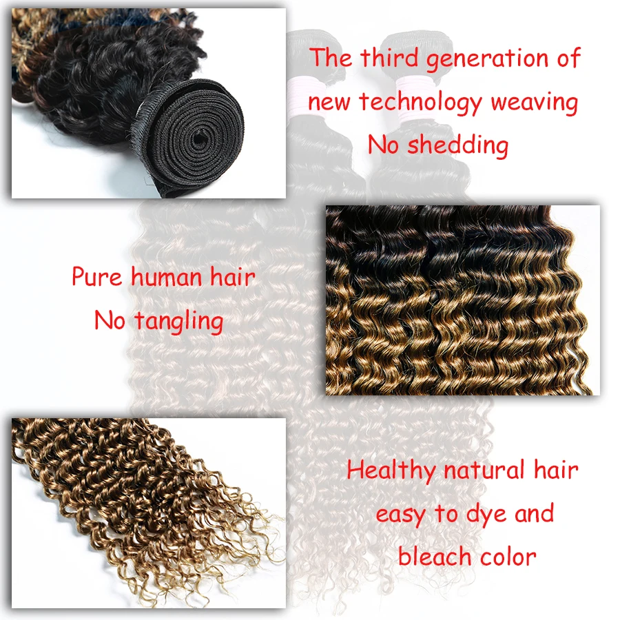 Bigsophy Malaysian Hair Weave Bundles Human Hair Bundles Deep Wave 4pcs Deal Remy Hair Extensions 2 Tone Ombre Color T1B/30 Bigsophy Malaysian Hair Weave Bundles Human Hair Bundles Deep Wave 4pcs Deal Remy Hair Extensions 2 Tone Ombre Color T1B/30