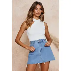 2019 Летняя женская новая юбка из потертой джинсовой ткани с подолом юбка с надписью тонкая сумка с завышенной талией джинсы большого размера