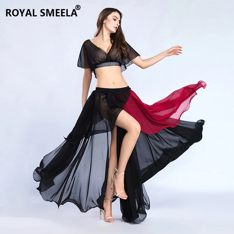 

Belly Dance costumes For Women Chiffon Practice Wear short-Sleeve top long Skirt Dancer Performance Show Clothes ZH8812