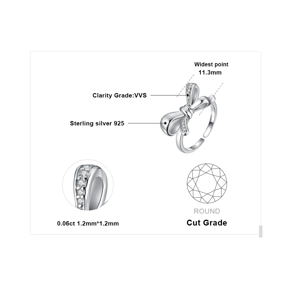 JewelryPalace модный кубический цирконий бантом обещание Регулируемая кольцо 925 пробы