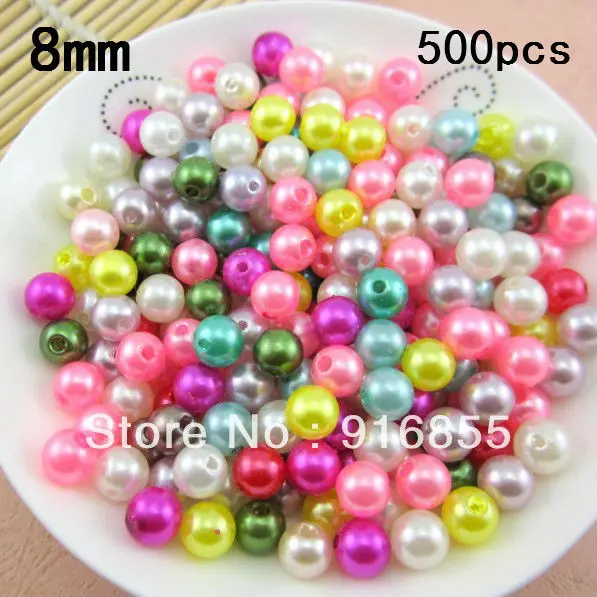 

Free Shipping Wholesale 8mm 500 PCs Random Mixed Colors Imitation Pearl Round Beads Dia.