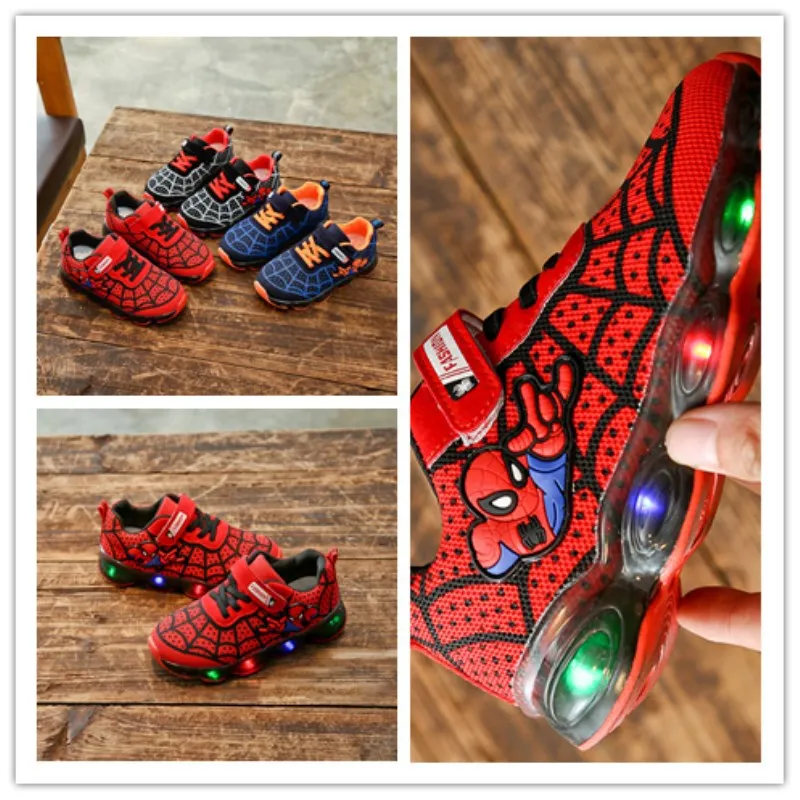 Spider man Kids Light Shoes Soft Anti-slippery Rubber Bottom Children Luminous Sneakers Boy Girl Glowing Shoes Summer 2019 Spider man Kids Light Shoes Soft Anti-slippery Rubber Bottom Children Luminous Sneakers Boy Girl Glowing Shoes Summer 2019