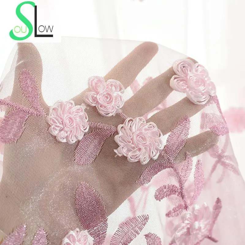 Slow Soul Rosa jacquard tela Cortinas bordado cortina pastoral floral cortinas tulle para sala cocina 3D dormitorio Slow Soul Rosa jacquard tela Cortinas bordado cortina pastoral floral cortinas tulle para sala cocina 3D dormitorio