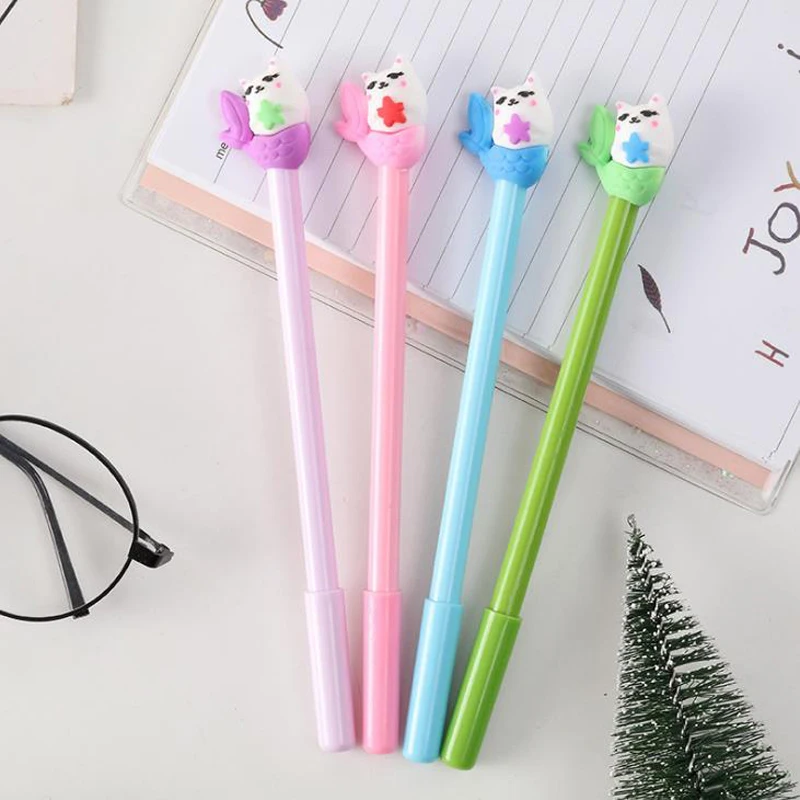

4 Pcs/set Kawaii Colorful Mermaid Cat Gel Pens 0.5mm Black Ink Neutral Pens For Writing Girls Gifts School Korean Stationery