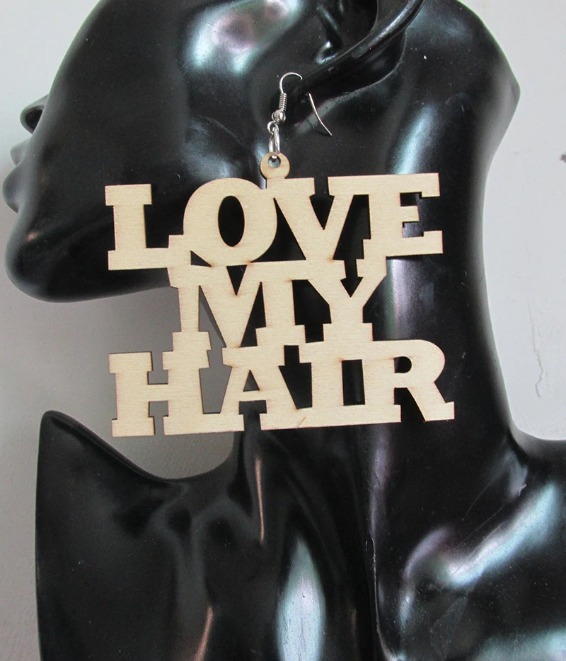 Natural Love My Hair Word Wooden Earrings | Украшения и аксессуары