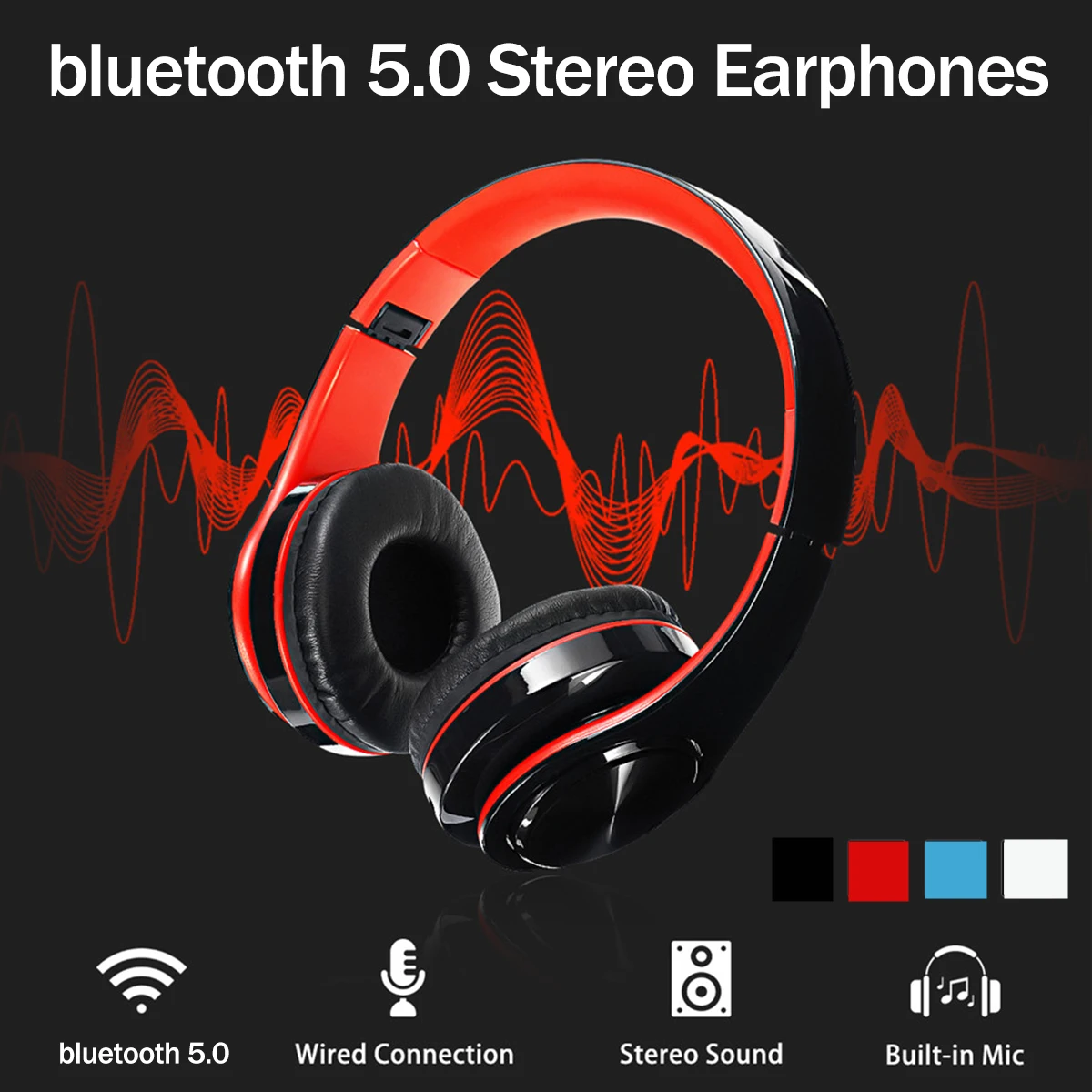 Беспроводные складные стереонаушники bluetooth 5 0 гарнитура с микрофоном FM 128G TF карта