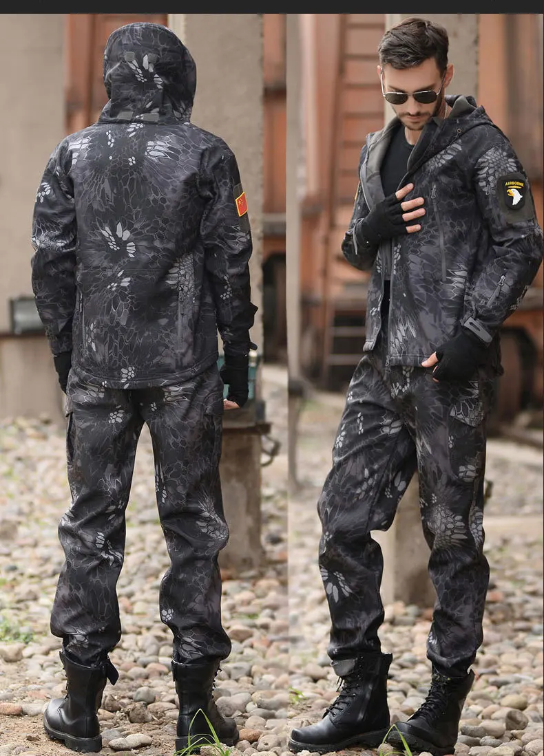 TAD gear, тактическая флисовая камуфляжная куртка, набор, Мужская армейская ветровка, водонепроницаемая, для охоты, комплект одежды, военная куртка и штаны