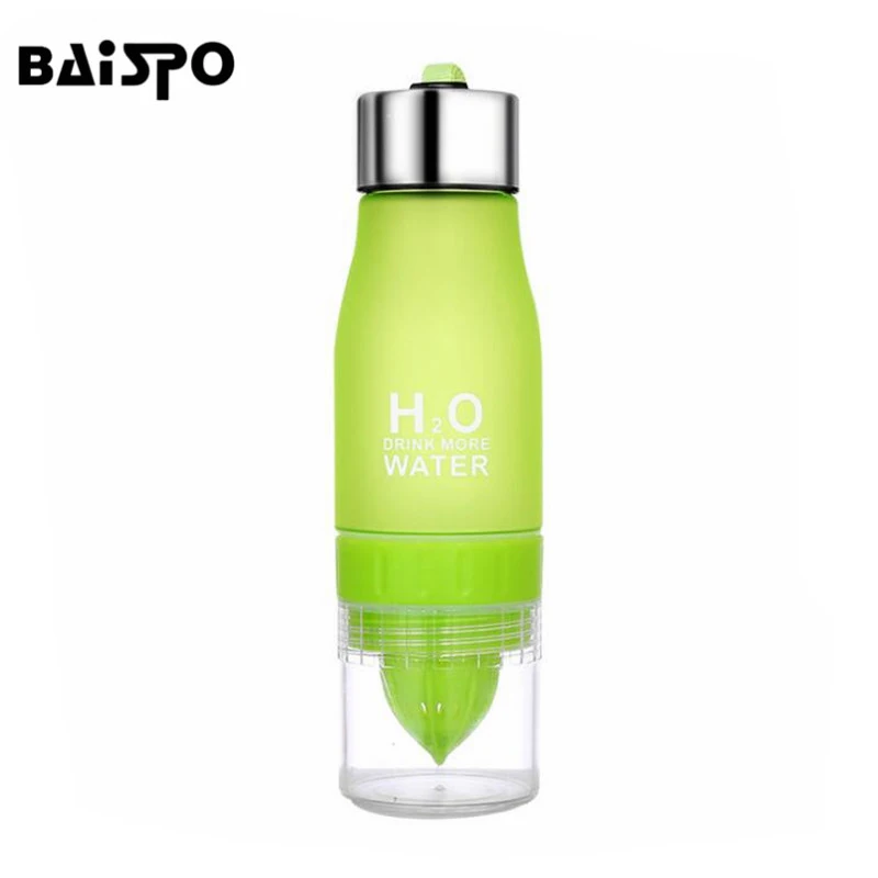 Baispo 650 ملليلتر H2O الليمون عصير الفاكهة التحلل drinkware للخارجية شاكر الرياضية المحمولة زجاجة المياه زجاجة bpa الحرة هدية