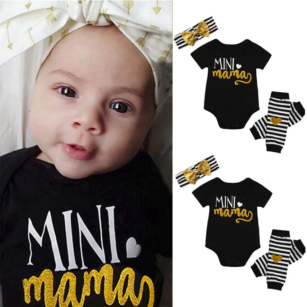 

4Pcs Infant Kids Baby Girls Summer Clothes Set Short Sleeve Romper+Leg Warmer+Headband Outfit Set