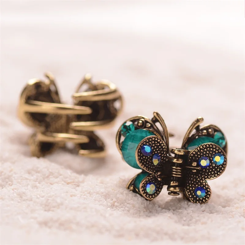 Retro Butterfly Hair Clip Small Rhinestone Hair Claw Clip Antique Metal