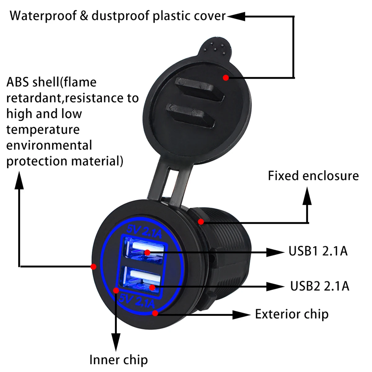 Бренд SOONHUA мотоцикл автомобильное зарядное устройство водонепроницаемый двойной зарядные устройства USB для автомобиля адаптер 5 в 2.1A для лодки авто