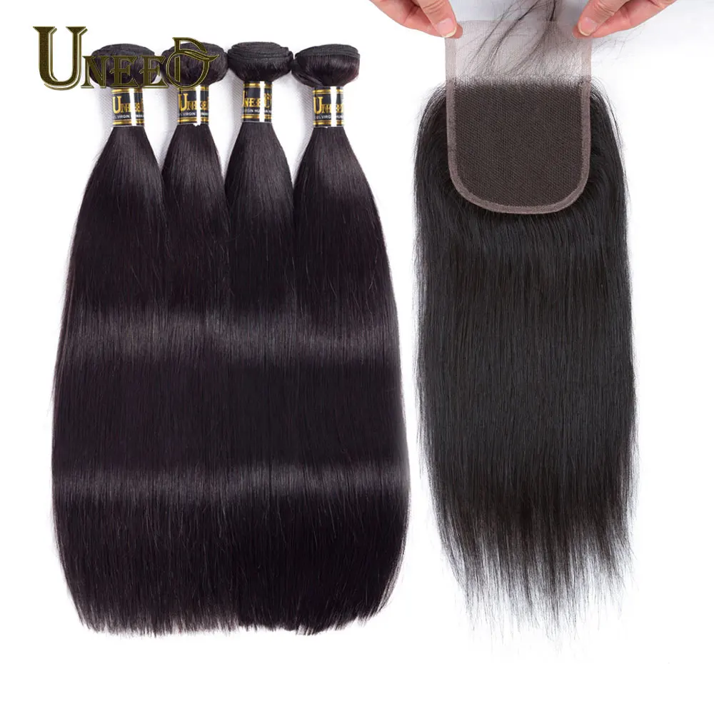 Uneed Hair Peruvian Straight Hair Bundles With Closure 4X4 100% Remy Peruvian Human Hair Weave 3 or 4 Bundles With Lace Closure Uneed Hair Peruvian Straight Hair Bundles With Closure 4X4 100% Remy Peruvian Human Hair Weave 3 or 4 Bundles With Lace Closure