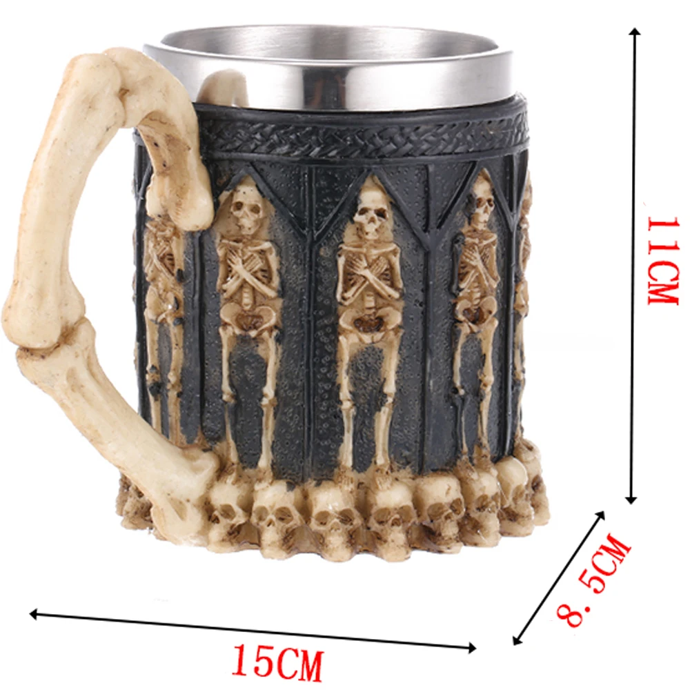 3D Ретро Смола нержавеющая сталь Викинг череп Дракон пиво кофейная кружка готический Хэллоуин чашка со скелетом Stein Man подарок бар украшения