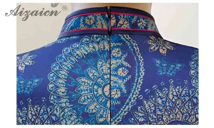 2019 новый модный принт Cheongsam мать Винтаж Длинные платья для женщин традиционные китайское платье Qipao подобные шелковые Qi Pao Халат