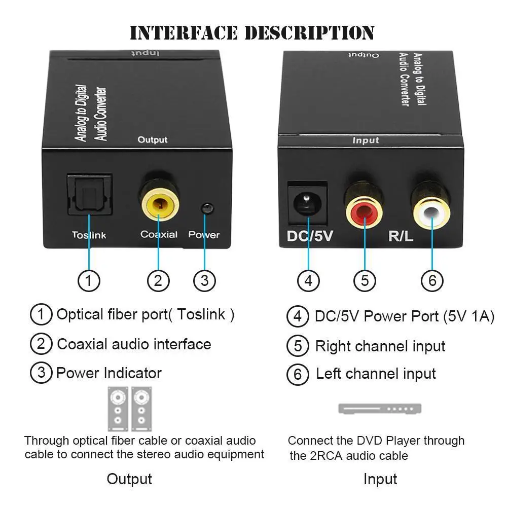 Аналоговый и цифровой конвертер ADC оптический коаксиальный RCA Toslink SPDIF адаптер ТВ