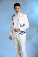 Latest Coat Pant Designs White Applique Performance Men Suit Slim Fit 2 Piece Cheap Show Blazer Stage Tuxedo Terno Masculino Kj7