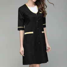 Новинка, летняя облегающая черная униформа медсестры, для красоты, спа, для ухода за кожей, Рабочая форма, Женское пальто с коротким рукавом и v-образным вырезом