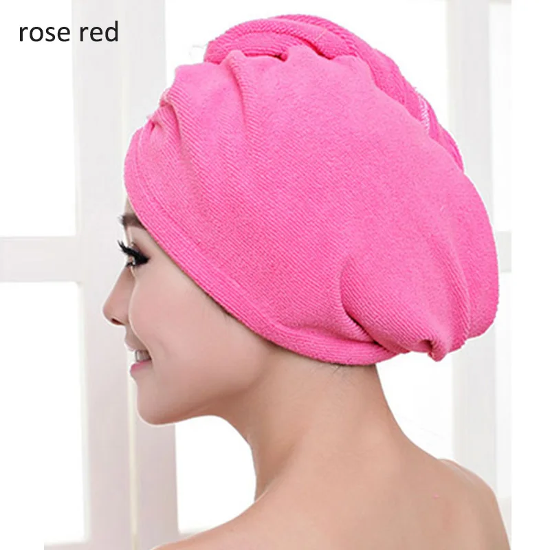 1 шт. портативный Дамский тюрбан 2 размера микрофибра быстросохнущее утолщение банное полотенце быстровпитывающее Hair Hat принадлежности для ванной комнаты - Color: rose red 60x20cm