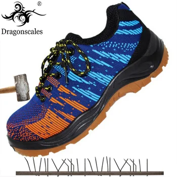 

New Breathable High Quality Men's Outdoor Industrial Construction Work Boots Anti-piercing Steel Head Flying Spinning Woven Nesh
