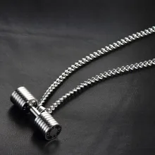 Men Stainless Steel GO FIT Dumbbell Pendant Necklace Gym Sporty Fitness Titanium Steel Barbell Pendant Necklace