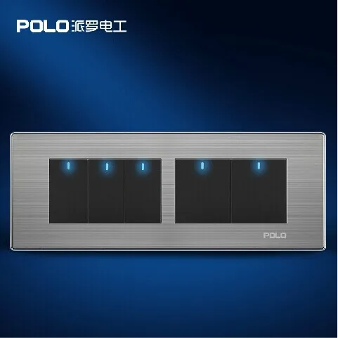 Free Shipping, POLO Luxury Wall Light Switch Panel, 5 Gang ...