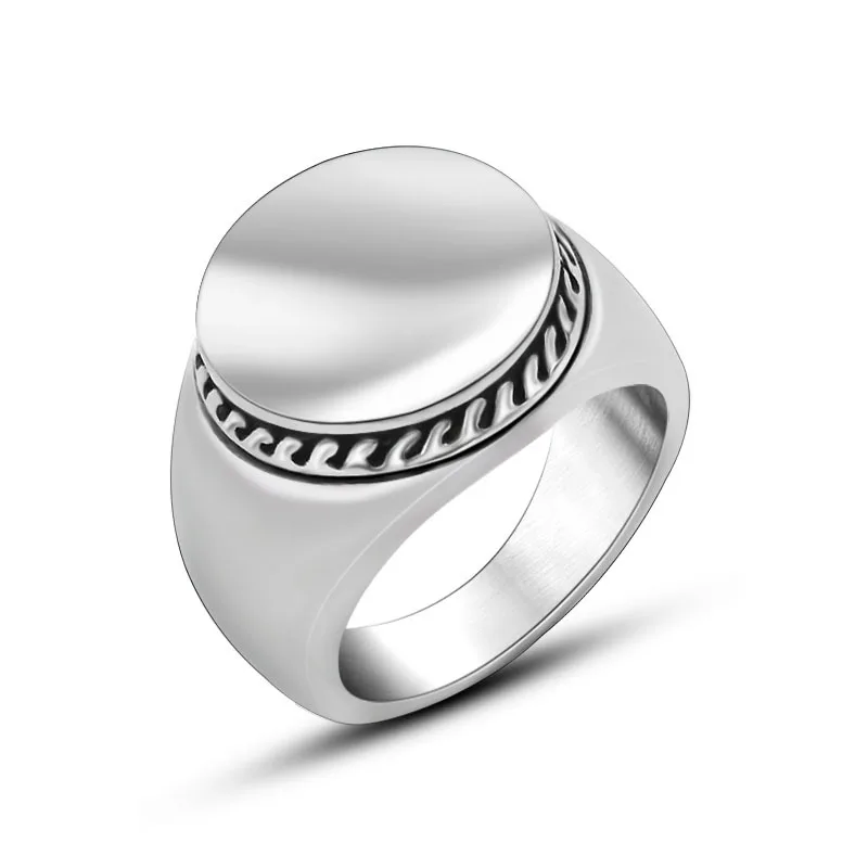 

Personalized Engave Ring Stainless Steel Round Signet Blank Plain Rope Ring Band U.S.Size