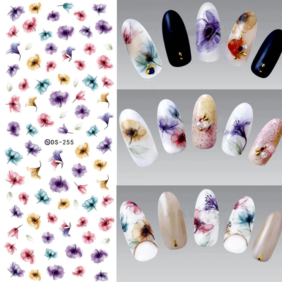 Flowers Water Transfer Stickers for Nails Wraps Nails Art Sticker Water Decals Manicure Stickers Nail Art DIY Design ZJT001