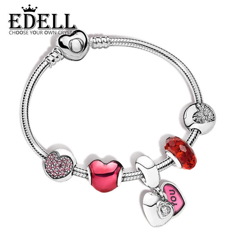 

EDELL 100% 925 Sterling Silver New 1:1 Heart Rhyme ZT0186 String Jewelry Fashion Bracelet Set Women's Charming Gift Jewelry