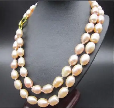 

beautiful 2 row 9-10MM AAA Natural south sea pink pearl necklace 18-19 inch @