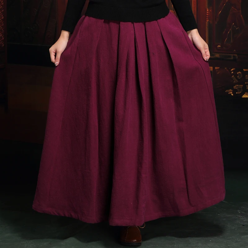 

2019 Plus Size 5XL 6XL Vintage Retro Casual Cotton and Linen Female Pleated Long Maxi Skirts for Womens