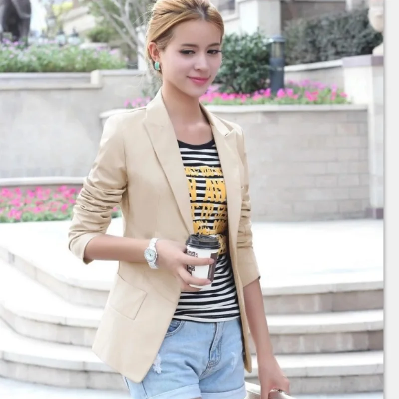 

New Spring and Autumn Women's One Buckle Large Size Korean Slim Small Suit Short Jacket Solid Color