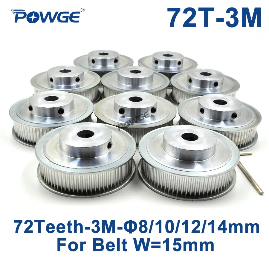 POWGE 10pcs 72 Teeth HTD 3M Timing Pulley Bore 8mm 10mm 12mm 14mm for Width 15mm Synchronous belt pulley HTD3M 72Teeth 72T | Обустройство