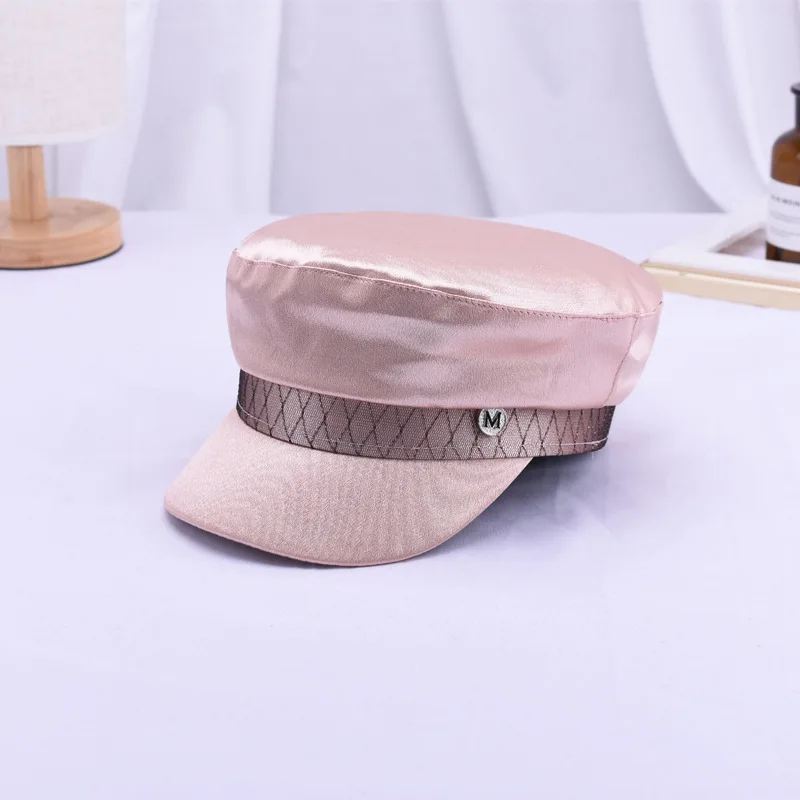 Сатиновые кепки высокого качества на плоской подошве для взрослых, женские модные темно-синие шляпы в английском стиле, военный воин, открытый зонт - Цвет: Pink