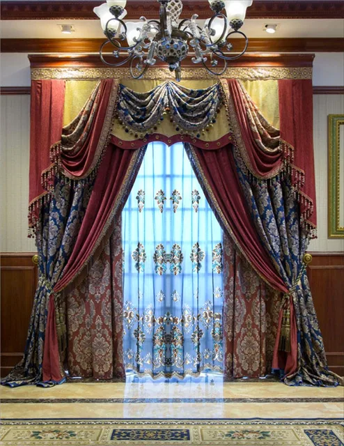 Ultimate antik Espaolas Barroco perde mavi kırmızı Poseidon perdeler oturma odası yatak odası perde film mutfak perdeleri - AliExpress